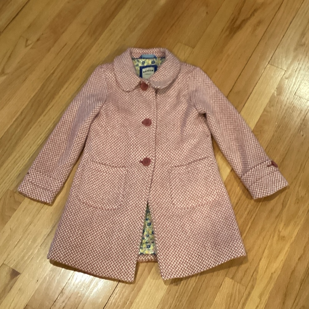 Mini Boden Pink Textured Pea Coat with Peter Pan Collar